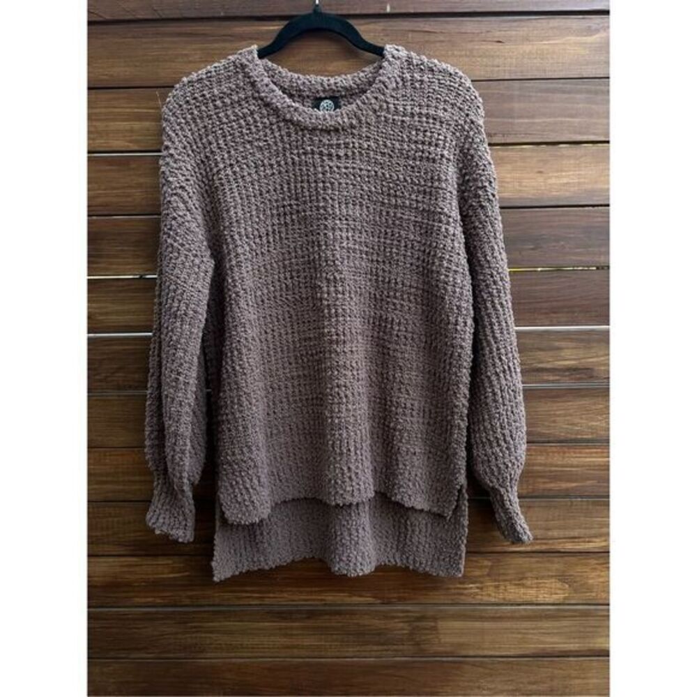 Stretchy Super Soft Brown Yarn Knitted Sweater Top High-Low